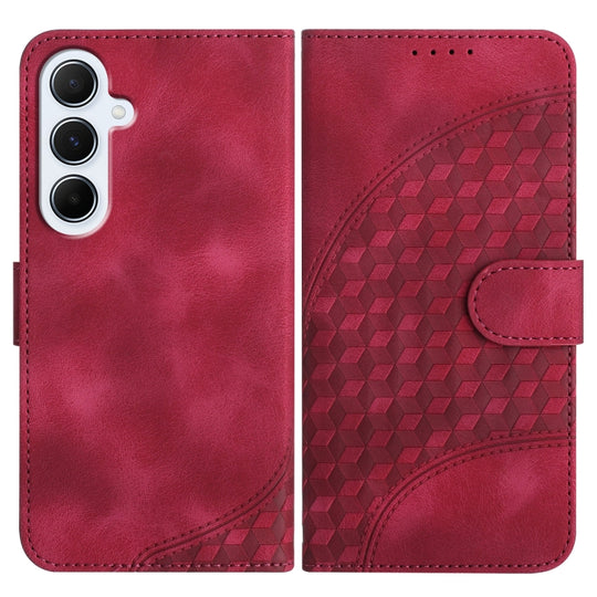 For Samsung Galaxy A56 5G Elephant Head Embossed Phone Leather Case with Lanyard(Rose Red)