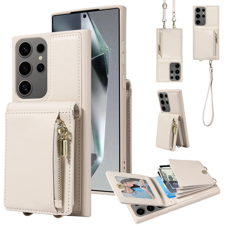 For Samsung Galaxy S25 Ultra 5G Crossbody Lanyard Zipper Wallet Leather Phone Case(Beige) by buy2fix
