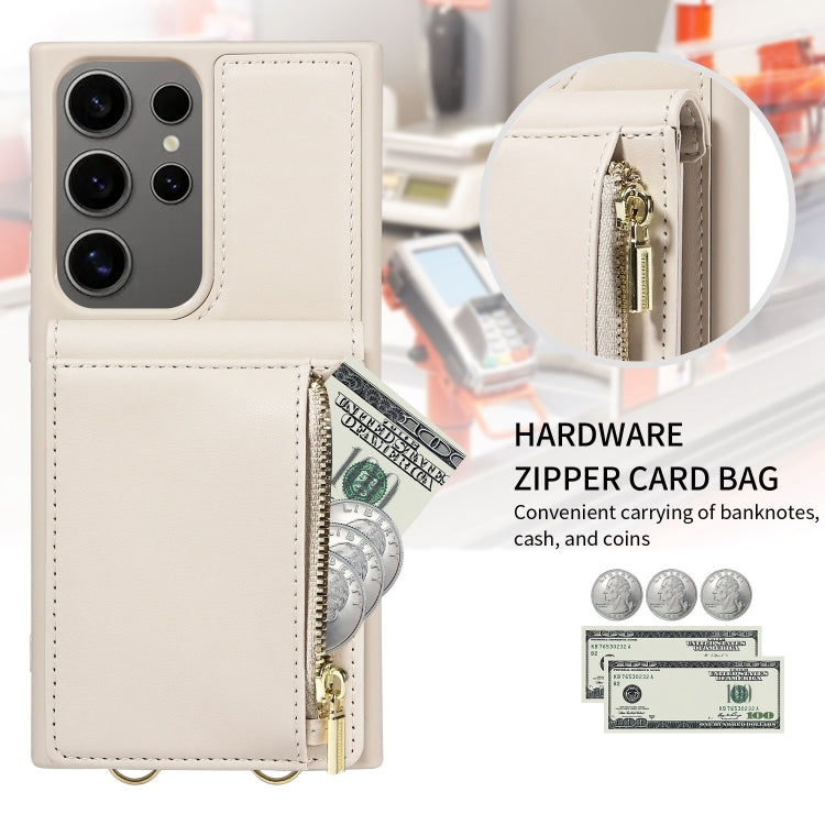 For Samsung Galaxy S25 Ultra 5G Crossbody Lanyard Zipper Wallet Leather Phone Case(Beige) by buy2fix