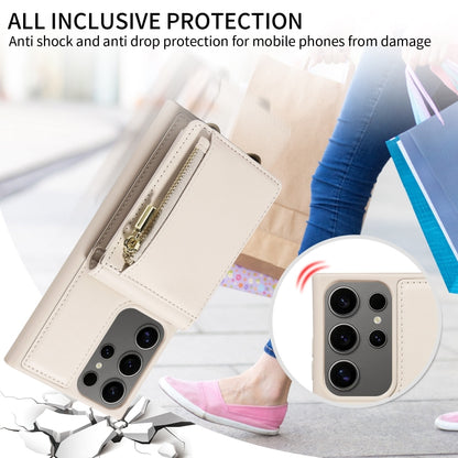 For Samsung Galaxy S25 Ultra 5G Crossbody Lanyard Zipper Wallet Leather Phone Case(Beige) by buy2fix