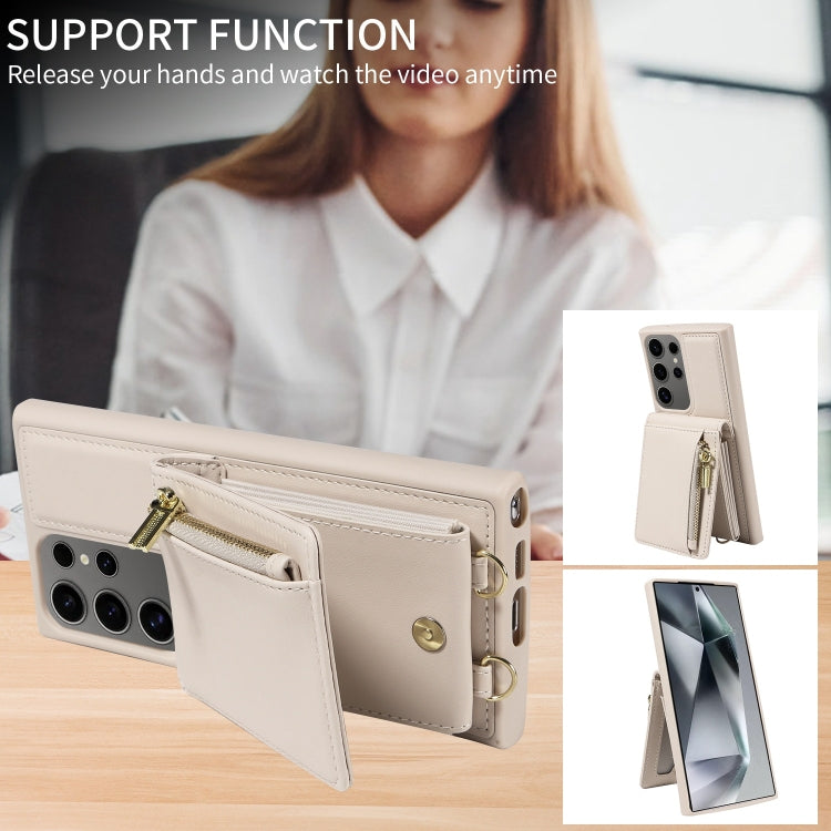 For Samsung Galaxy S25 Ultra 5G Crossbody Lanyard Zipper Wallet Leather Phone Case(Beige) by buy2fix