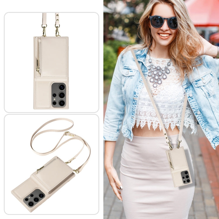 For Samsung Galaxy S25 Ultra 5G Crossbody Lanyard Zipper Wallet Leather Phone Case(Beige) by buy2fix