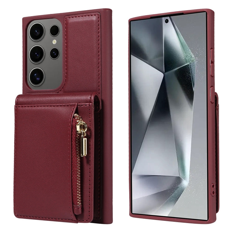 For Samsung Galaxy S25 Ultra 5G Crossbody Lanyard Zipper Wallet Leather Phone Case(Wine Red) by buy2fix