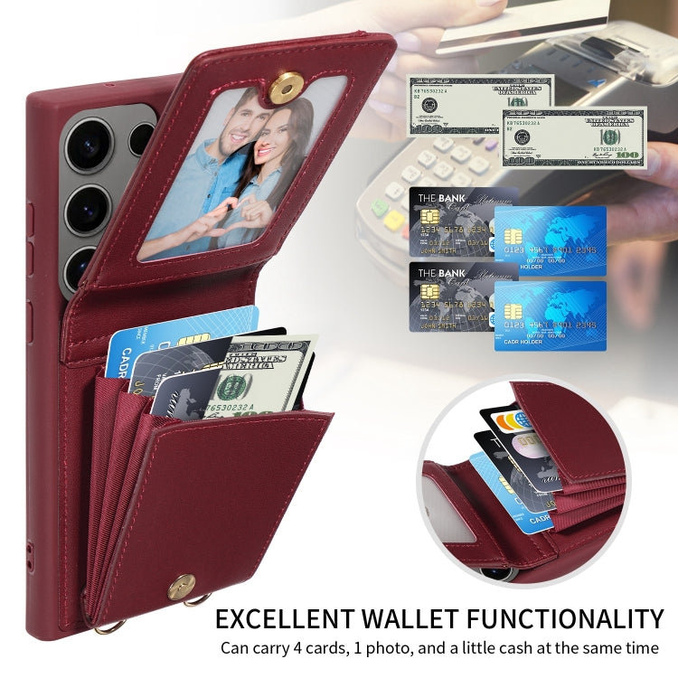 For Samsung Galaxy S25 Ultra 5G Crossbody Lanyard Zipper Wallet Leather Phone Case(Wine Red) by buy2fix
