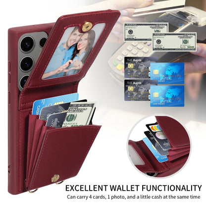 For Samsung Galaxy S25 Ultra 5G Crossbody Lanyard Zipper Wallet Leather Phone Case(Wine Red) by buy2fix