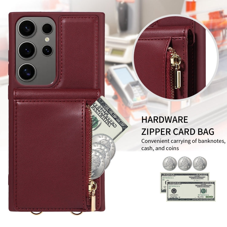 For Samsung Galaxy S25 Ultra 5G Crossbody Lanyard Zipper Wallet Leather Phone Case(Wine Red) by buy2fix