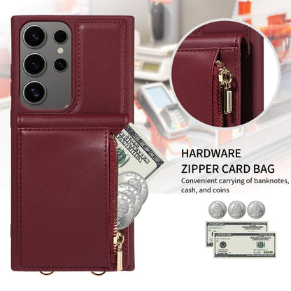 For Samsung Galaxy S25 Ultra 5G Crossbody Lanyard Zipper Wallet Leather Phone Case(Wine Red) by buy2fix