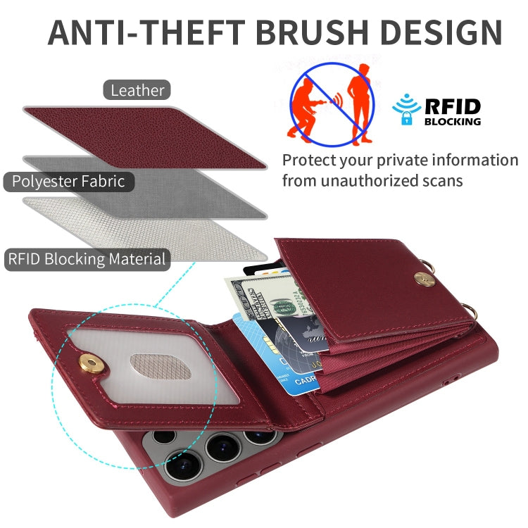 For Samsung Galaxy S25 Ultra 5G Crossbody Lanyard Zipper Wallet Leather Phone Case(Wine Red) by buy2fix