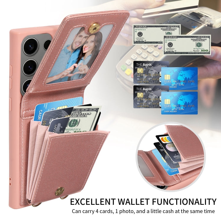 For Samsung Galaxy S25 Ultra 5G Crossbody Lanyard Zipper Wallet Leather Phone Case(Rose Gold) by buy2fix
