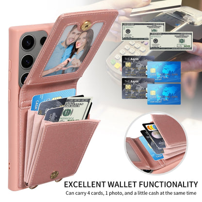 For Samsung Galaxy S25 Ultra 5G Crossbody Lanyard Zipper Wallet Leather Phone Case(Rose Gold) by buy2fix