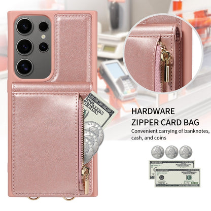 For Samsung Galaxy S25 Ultra 5G Crossbody Lanyard Zipper Wallet Leather Phone Case(Rose Gold) by buy2fix