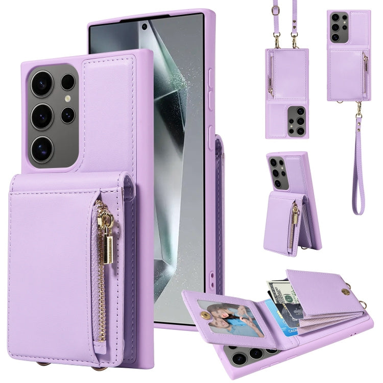 For Samsung Galaxy S25 Ultra 5G Crossbody Lanyard Zipper Wallet Leather Phone Case(Purple) by buy2fix