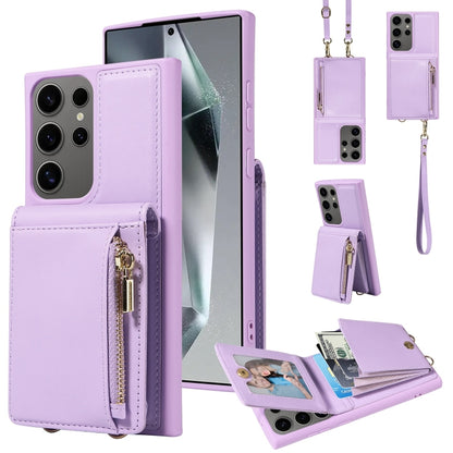 For Samsung Galaxy S25 Ultra 5G Crossbody Lanyard Zipper Wallet Leather Phone Case(Purple) by buy2fix