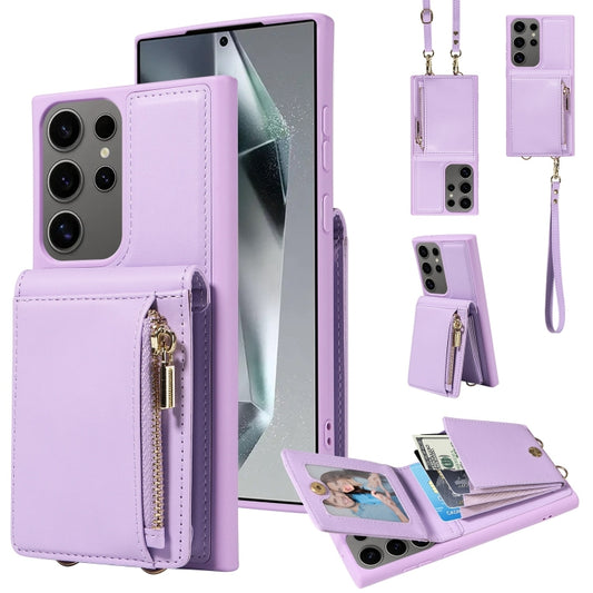 For Samsung Galaxy S25 Ultra 5G Crossbody Lanyard Zipper Wallet Leather Phone Case(Purple) by buy2fix