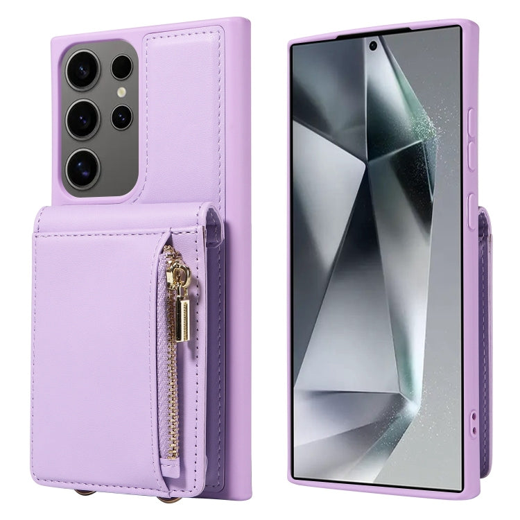 For Samsung Galaxy S25 Ultra 5G Crossbody Lanyard Zipper Wallet Leather Phone Case(Purple) by buy2fix