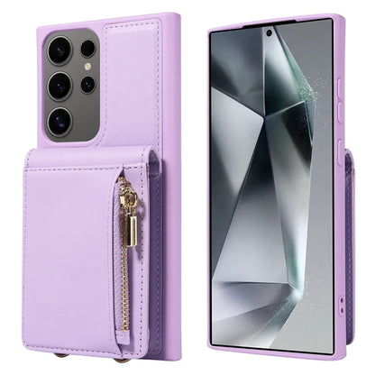 For Samsung Galaxy S25 Ultra 5G Crossbody Lanyard Zipper Wallet Leather Phone Case(Purple) by buy2fix