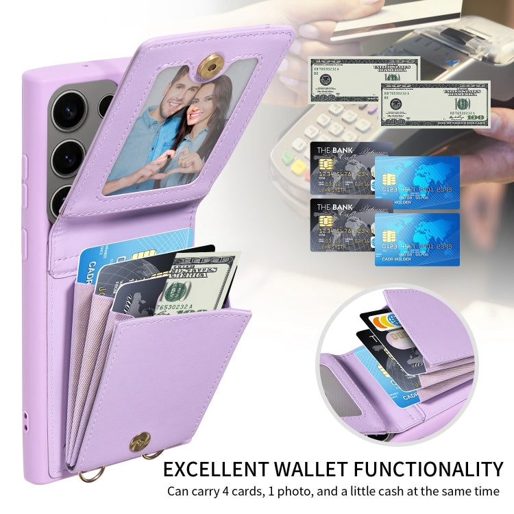 For Samsung Galaxy S25 Ultra 5G Crossbody Lanyard Zipper Wallet Leather Phone Case(Purple) by buy2fix