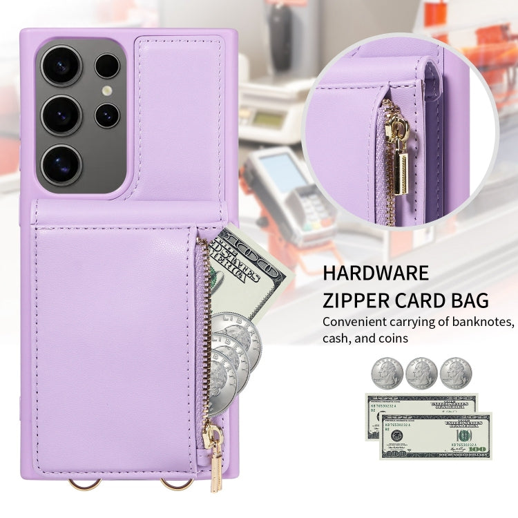 For Samsung Galaxy S25 Ultra 5G Crossbody Lanyard Zipper Wallet Leather Phone Case(Purple) by buy2fix