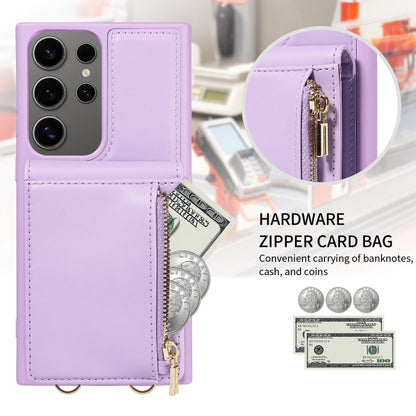 For Samsung Galaxy S25 Ultra 5G Crossbody Lanyard Zipper Wallet Leather Phone Case(Purple) by buy2fix