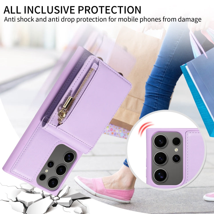 For Samsung Galaxy S25 Ultra 5G Crossbody Lanyard Zipper Wallet Leather Phone Case(Purple) by buy2fix