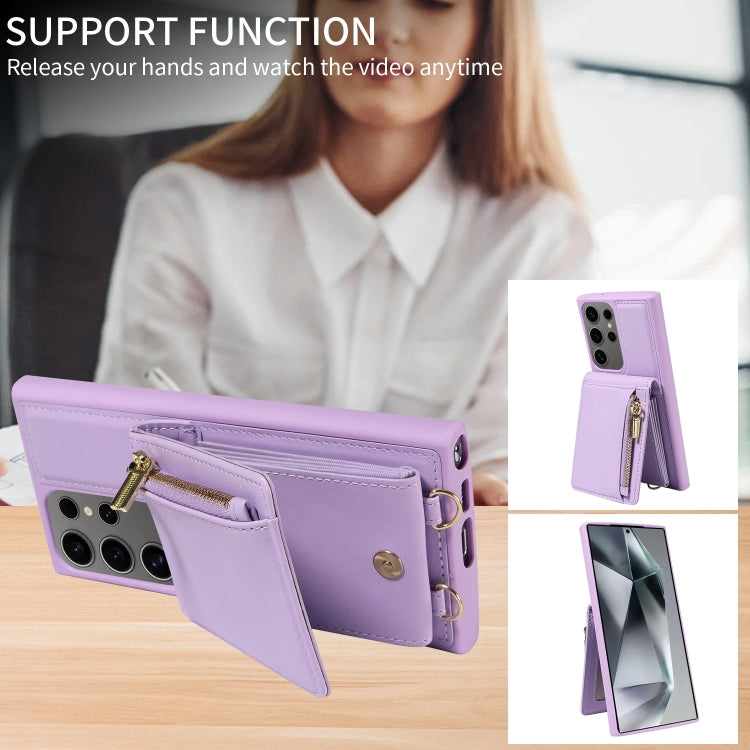 For Samsung Galaxy S25 Ultra 5G Crossbody Lanyard Zipper Wallet Leather Phone Case(Purple) by buy2fix
