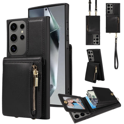 For Samsung Galaxy S25 Ultra 5G Crossbody Lanyard Zipper Wallet Leather Phone Case(Black) by buy2fix