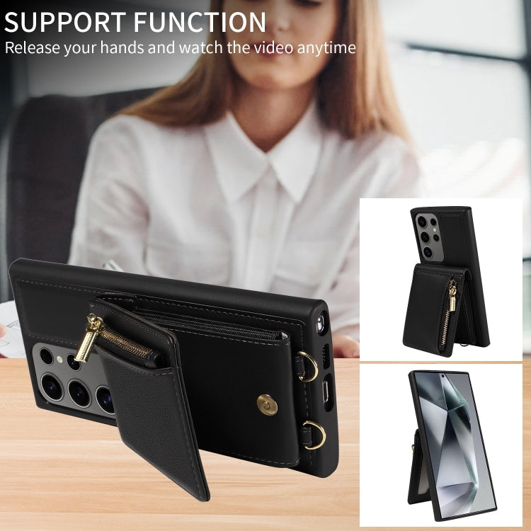 For Samsung Galaxy S25 Ultra 5G Crossbody Lanyard Zipper Wallet Leather Phone Case(Black) by buy2fix