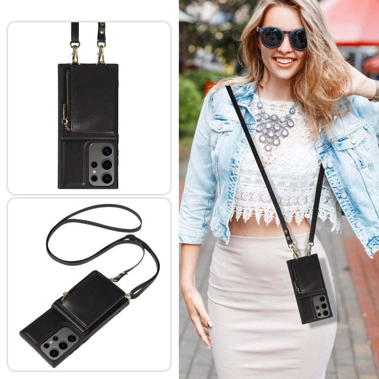 For Samsung Galaxy S25 Ultra 5G Crossbody Lanyard Zipper Wallet Leather Phone Case(Black) by buy2fix