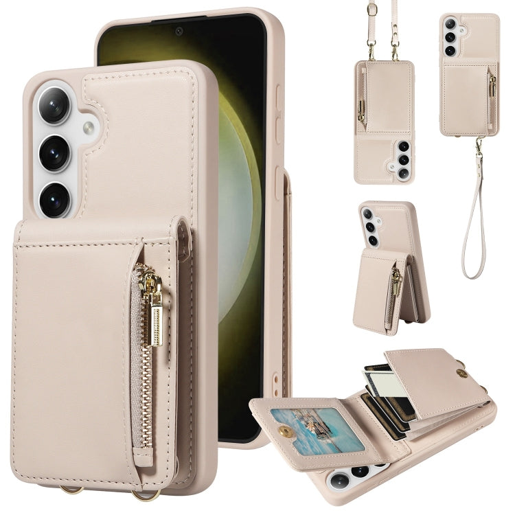 For Samsung Galaxy S25+ 5G Crossbody Lanyard Zipper Wallet Leather Phone Case(Beige) by buy2fix