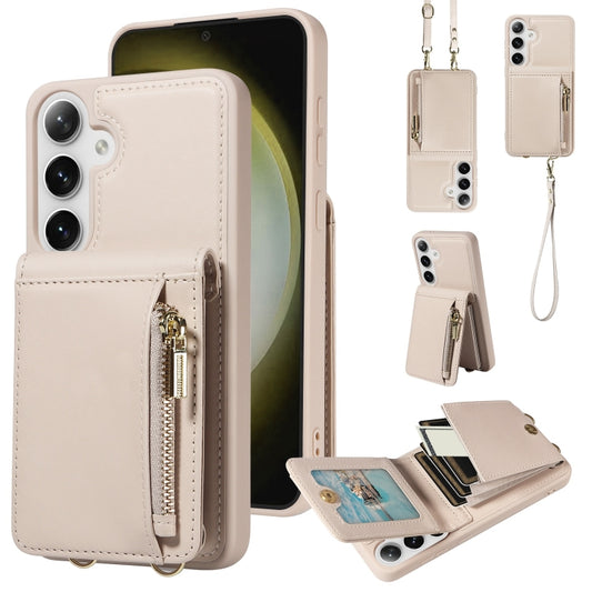 For Samsung Galaxy S25+ 5G Crossbody Lanyard Zipper Wallet Leather Phone Case(Beige) by buy2fix