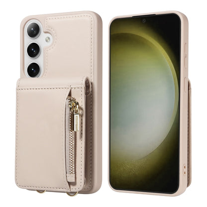 For Samsung Galaxy S25+ 5G Crossbody Lanyard Zipper Wallet Leather Phone Case(Beige) by buy2fix