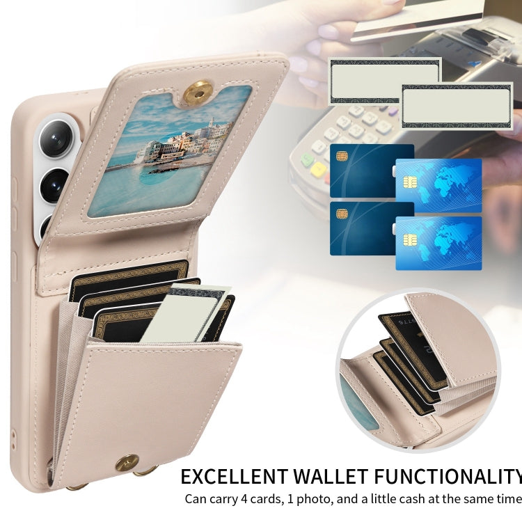For Samsung Galaxy S25+ 5G Crossbody Lanyard Zipper Wallet Leather Phone Case(Beige) by buy2fix