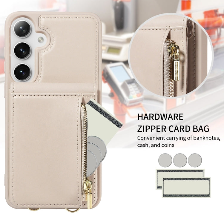 For Samsung Galaxy S25+ 5G Crossbody Lanyard Zipper Wallet Leather Phone Case(Beige) by buy2fix
