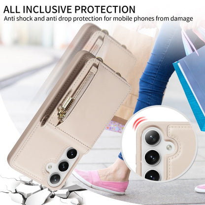 For Samsung Galaxy S25+ 5G Crossbody Lanyard Zipper Wallet Leather Phone Case(Beige) by buy2fix