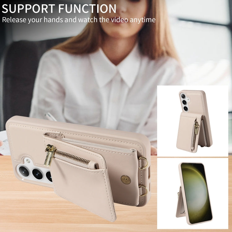 For Samsung Galaxy S25+ 5G Crossbody Lanyard Zipper Wallet Leather Phone Case(Beige) by buy2fix