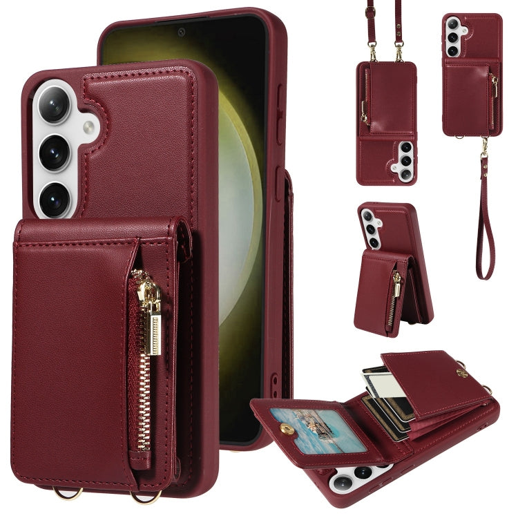 For Samsung Galaxy S25+ 5G Crossbody Lanyard Zipper Wallet Leather Phone Case(Wine Red) by buy2fix
