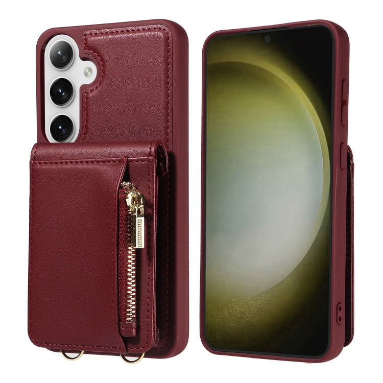 For Samsung Galaxy S25+ 5G Crossbody Lanyard Zipper Wallet Leather Phone Case(Wine Red) by buy2fix