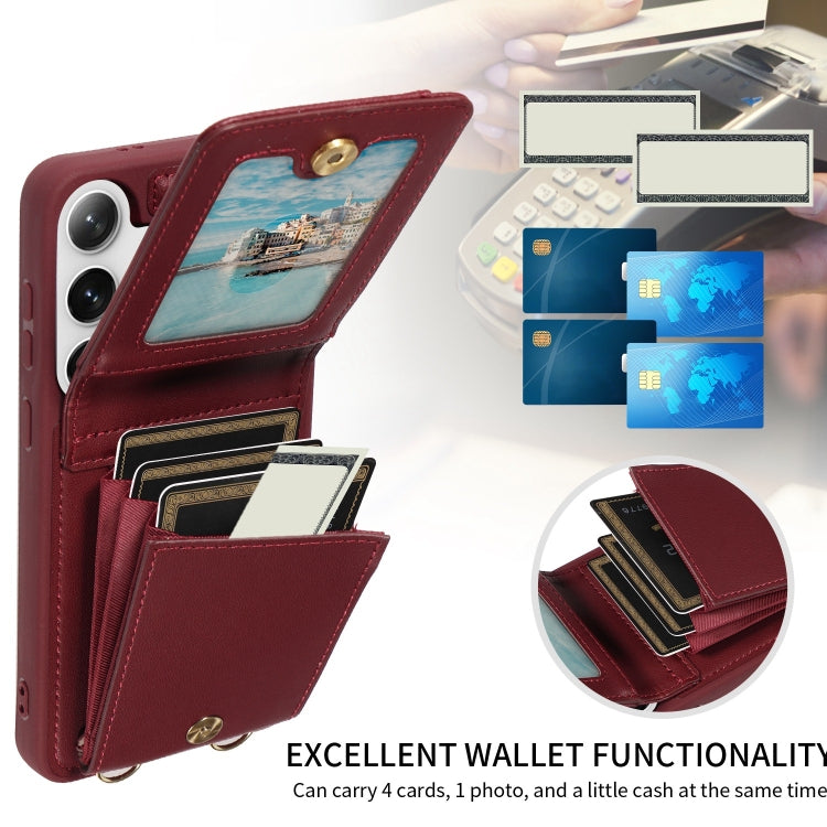 For Samsung Galaxy S25+ 5G Crossbody Lanyard Zipper Wallet Leather Phone Case(Wine Red) by buy2fix