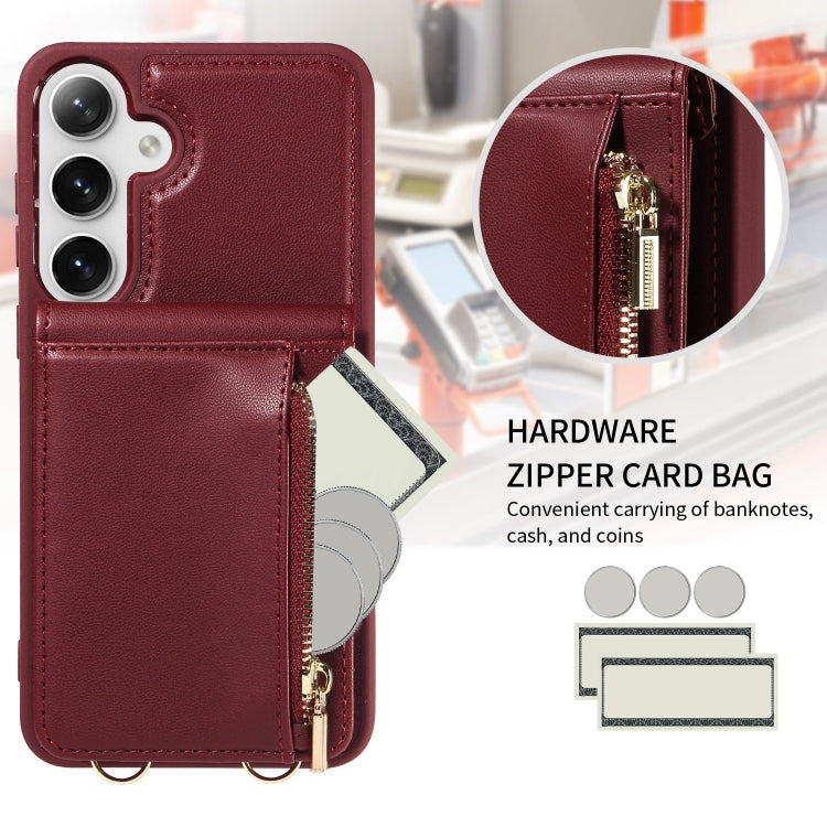 For Samsung Galaxy S25+ 5G Crossbody Lanyard Zipper Wallet Leather Phone Case(Wine Red) by buy2fix