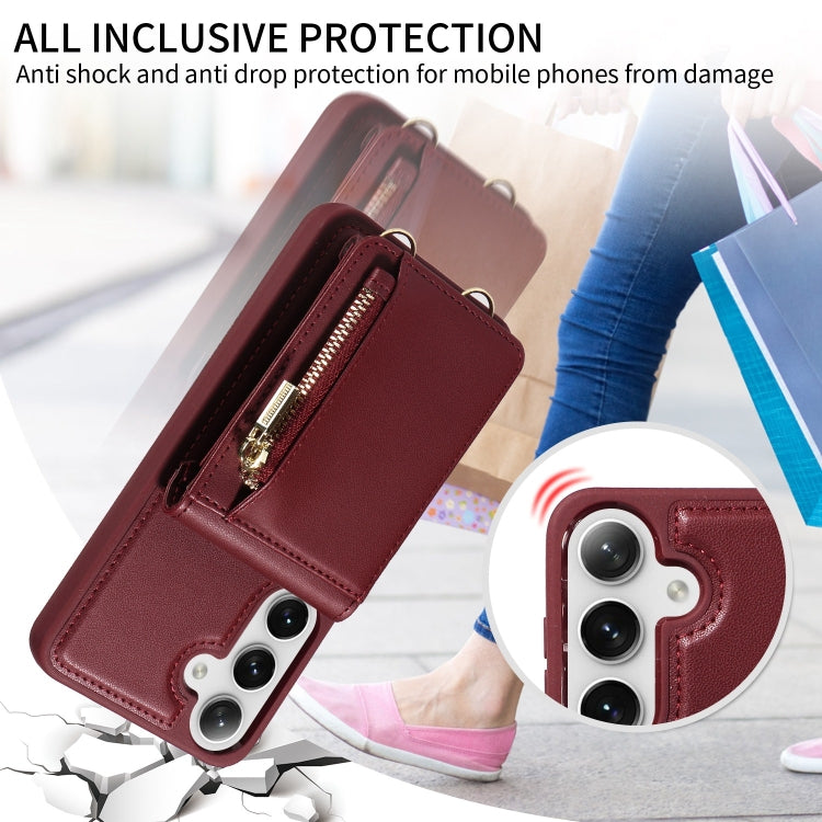 For Samsung Galaxy S25+ 5G Crossbody Lanyard Zipper Wallet Leather Phone Case(Wine Red) by buy2fix
