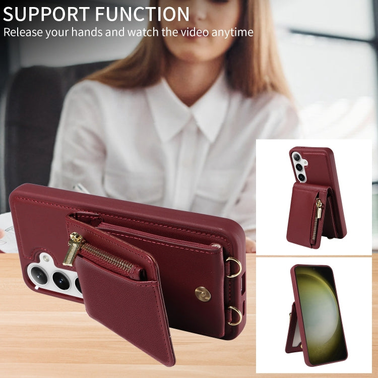 For Samsung Galaxy S25+ 5G Crossbody Lanyard Zipper Wallet Leather Phone Case(Wine Red) by buy2fix