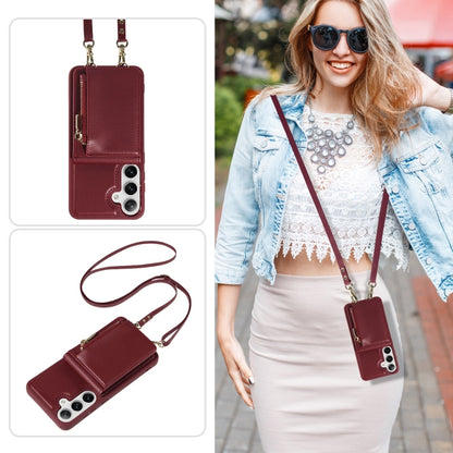 For Samsung Galaxy S25+ 5G Crossbody Lanyard Zipper Wallet Leather Phone Case(Wine Red) by buy2fix