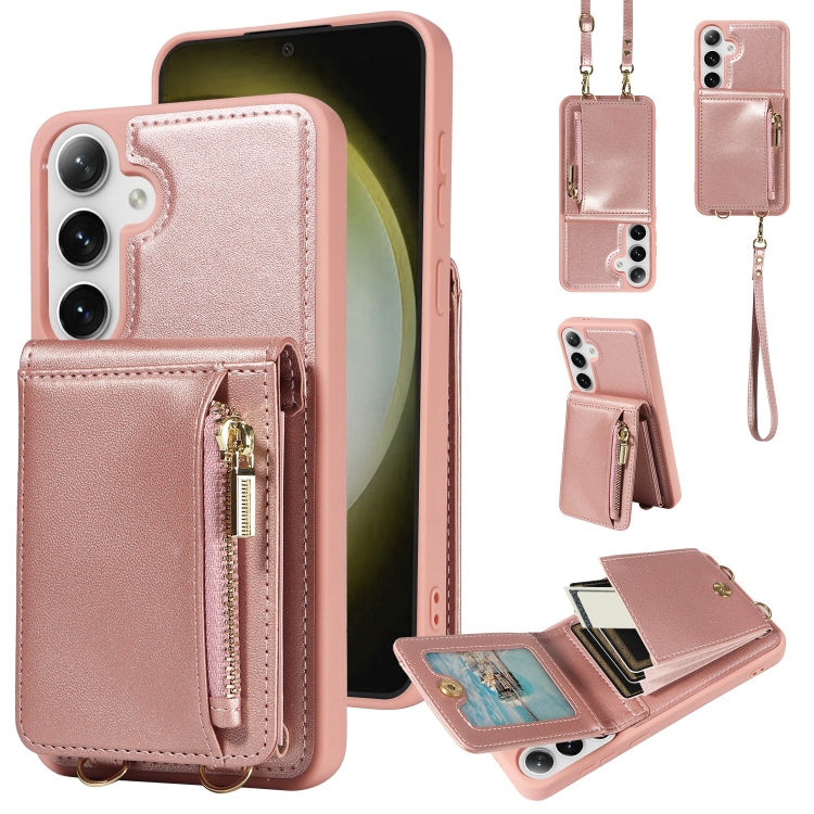 For Samsung Galaxy S25+ 5G Crossbody Lanyard Zipper Wallet Leather Phone Case(Rose Gold) by buy2fix