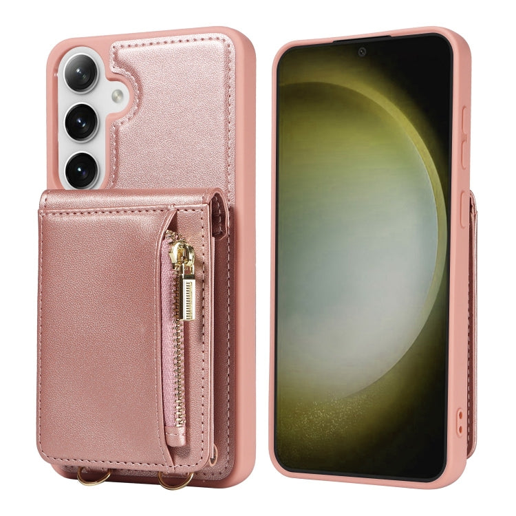 For Samsung Galaxy S25+ 5G Crossbody Lanyard Zipper Wallet Leather Phone Case(Rose Gold) by buy2fix