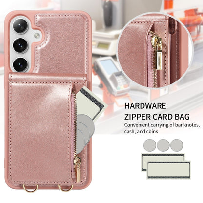 For Samsung Galaxy S25+ 5G Crossbody Lanyard Zipper Wallet Leather Phone Case(Rose Gold) by buy2fix
