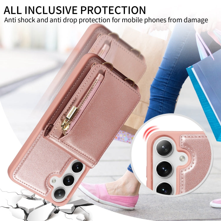 For Samsung Galaxy S25+ 5G Crossbody Lanyard Zipper Wallet Leather Phone Case(Rose Gold) by buy2fix