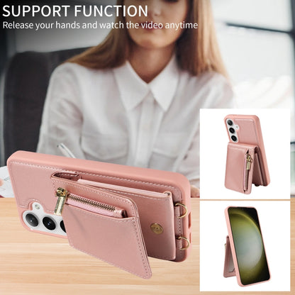 For Samsung Galaxy S25+ 5G Crossbody Lanyard Zipper Wallet Leather Phone Case(Rose Gold) by buy2fix
