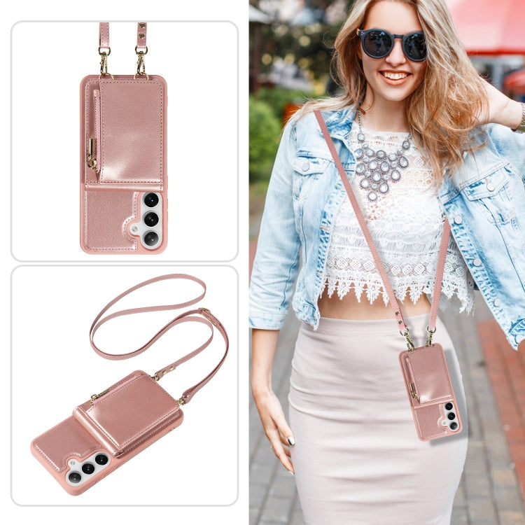 For Samsung Galaxy S25+ 5G Crossbody Lanyard Zipper Wallet Leather Phone Case(Rose Gold) by buy2fix