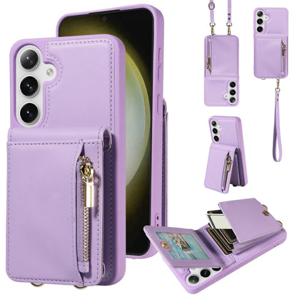 For Samsung Galaxy S25+ 5G Crossbody Lanyard Zipper Wallet Leather Phone Case(Purple) by buy2fix