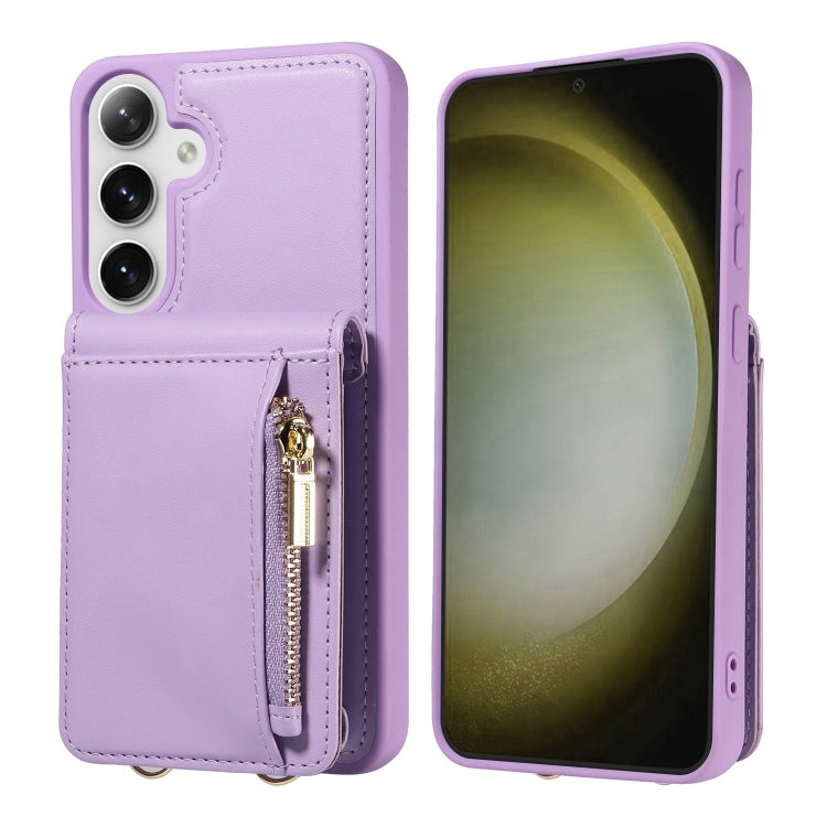 For Samsung Galaxy S25+ 5G Crossbody Lanyard Zipper Wallet Leather Phone Case(Purple) by buy2fix